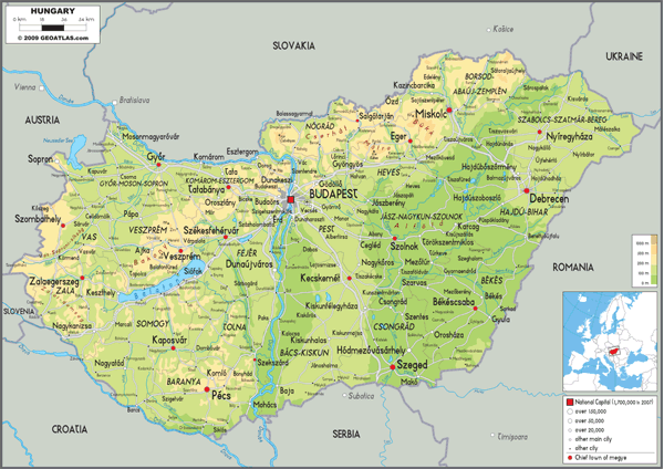 Hungary Physical Wall Map