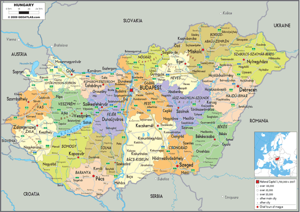 Hungary Political Wall Map