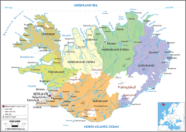 Iceland Political Wall Map
