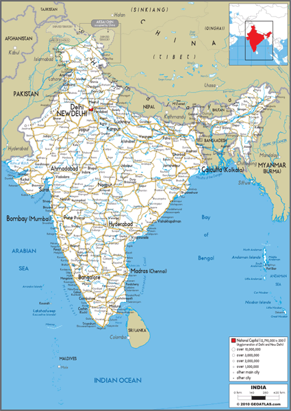 India Road Wall Map