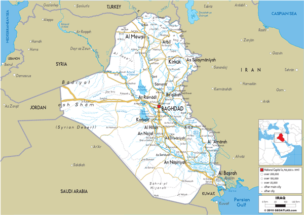 Iraq Road Wall Map