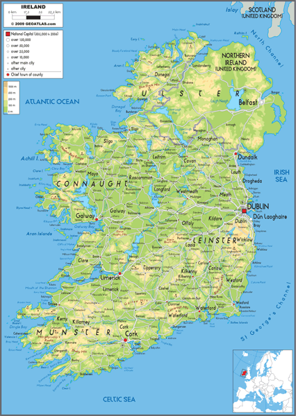 Ireland Physical Wall Map