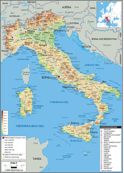 Italy Physical Wall Map