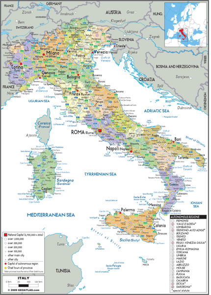 Italy Political Wall Map