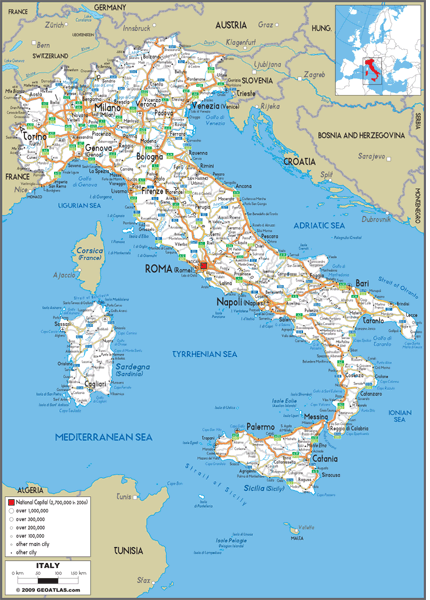 Italy Road Wall Map