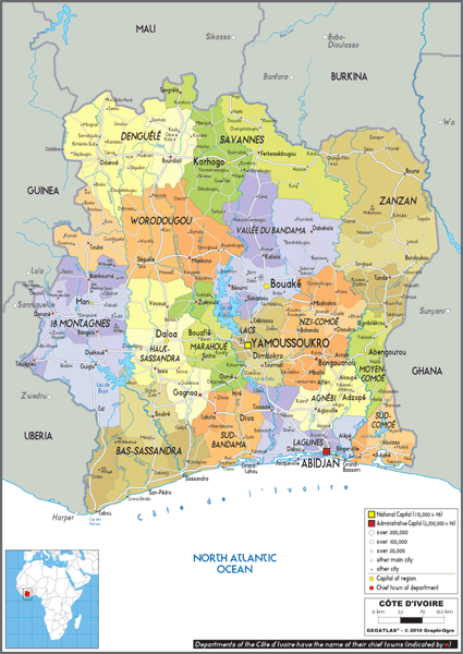 Ivory Coast Political Wall Map