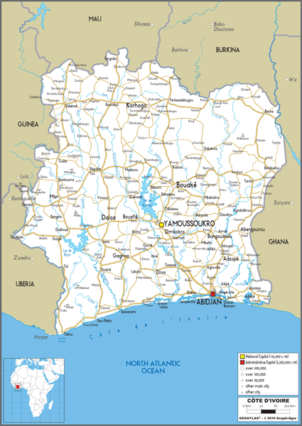 Ivory Coast Road Wall Map