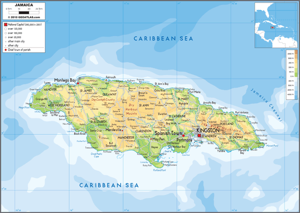 Jamaica Physical Wall Map