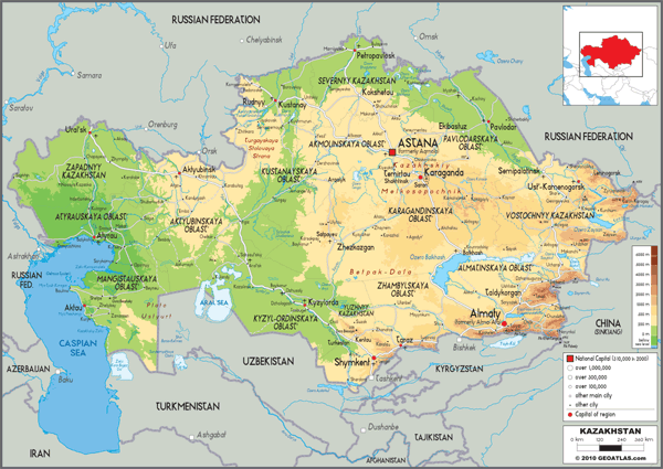 Kazakhstan Physical Wall Map