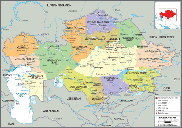 Kazakhstan Political Wall Map