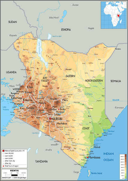 Kenya Physical Wall Map