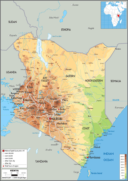 Kenya Physical Wall Map by GraphiOgre - MapSales