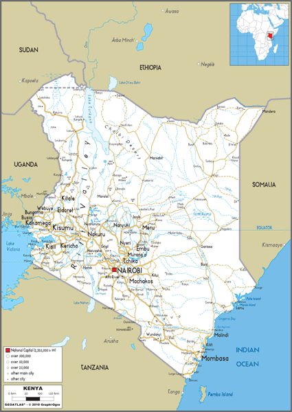 Kenya Road Wall Map