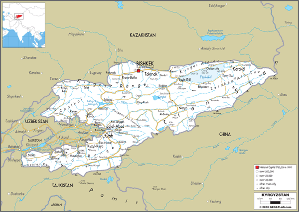 Kyrgyzstan Road Wall Map