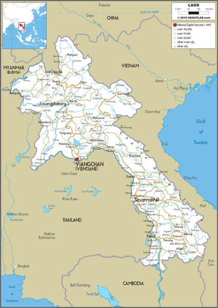 Laos Road Wall Map