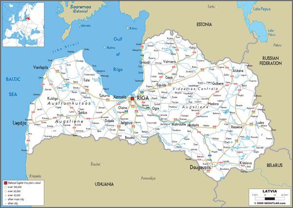 Latvia Road Wall Map