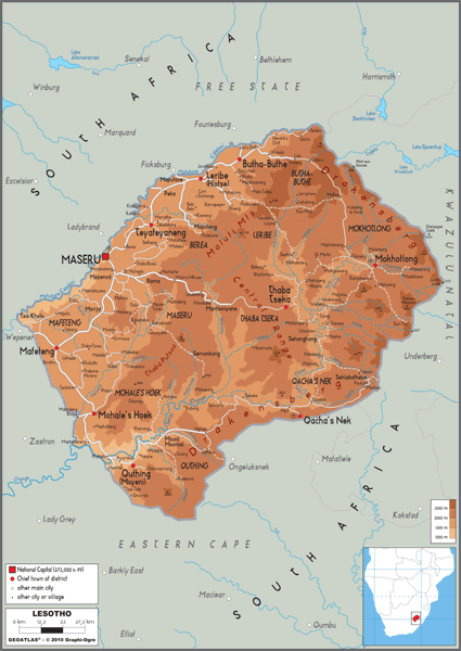 Lesotho Physical Wall Map