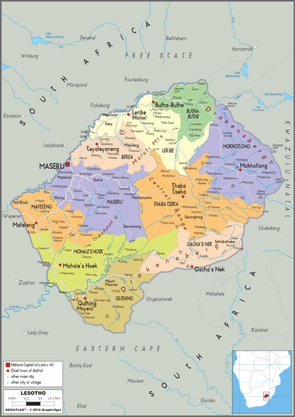 Lesotho Political Wall Map
