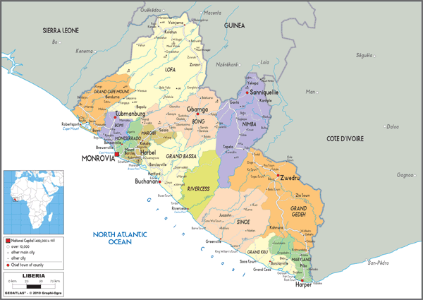 Liberia Political Wall Map
