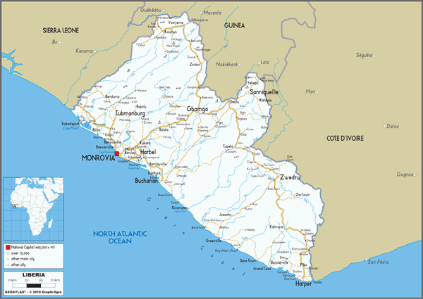 Liberia Road Wall Map