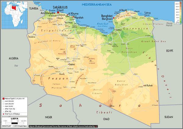 Libya Physical Wall Map