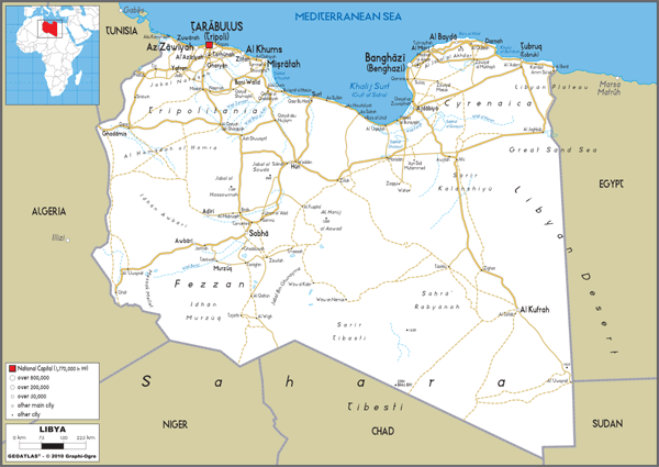 Libya Road Wall Map