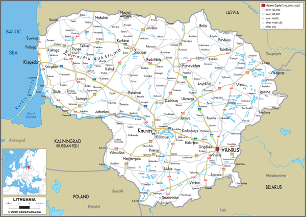 Lithuania Road Wall Map