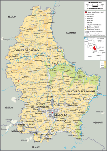 Luxembourg Physical Wall Map