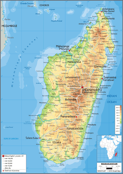 Madagascar Physical Wall Map
