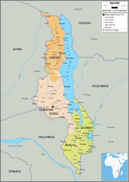 Malawi Political Wall Map