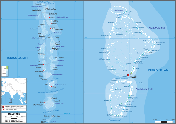 Maldives Physical Wall Map