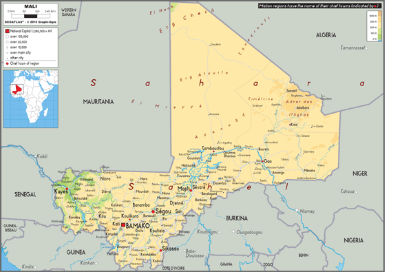 Mali Physical Wall Map