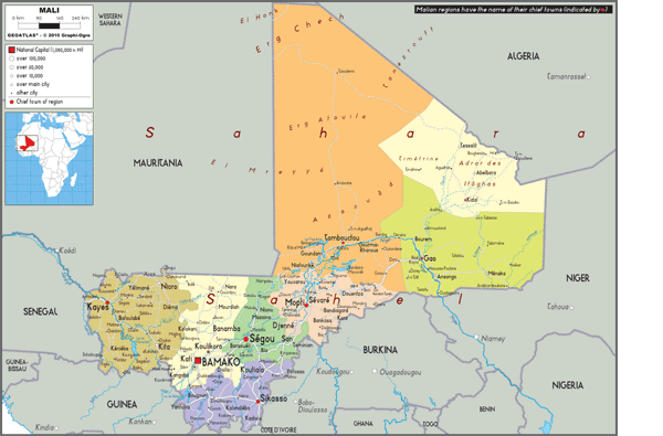 Mali Political Wall Map