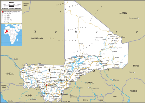 Mali Road Wall Map