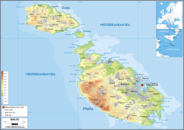 Malta Physical Wall Map