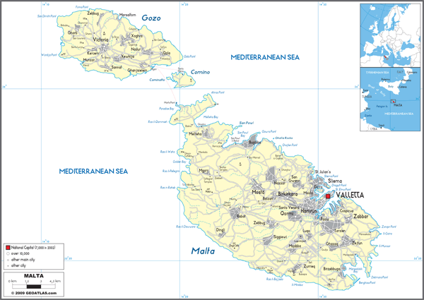 Malta Political Wall Map