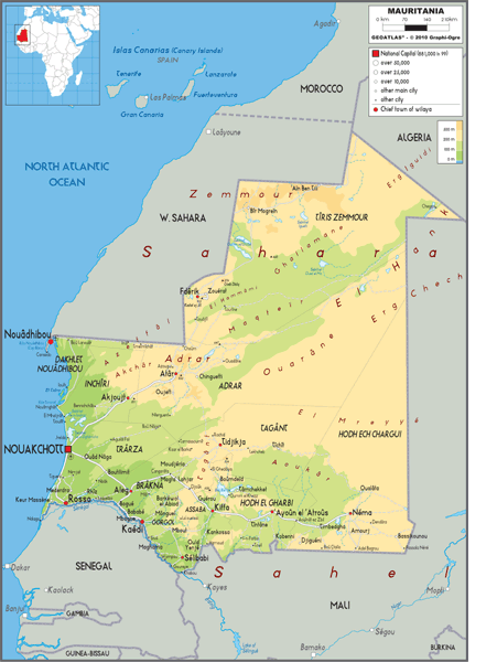 Mauritania Physical Wall Map