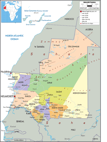Mauritania Political Wall Map