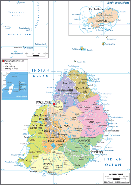Mauritius Political Wall Map