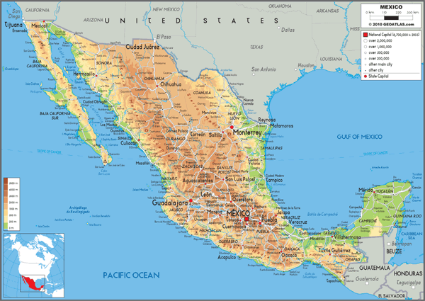 Mexico Physical Wall Map