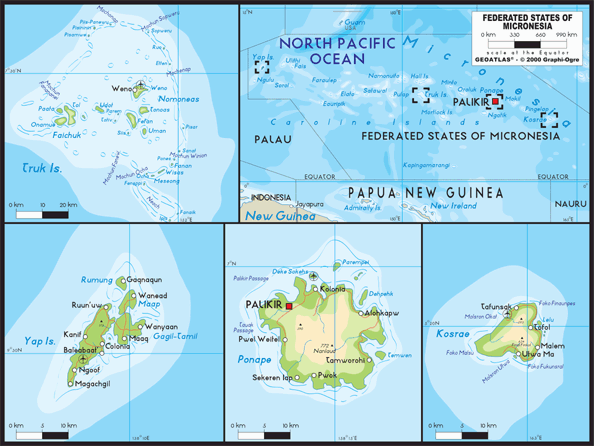 Micronesia Physical Wall Map
