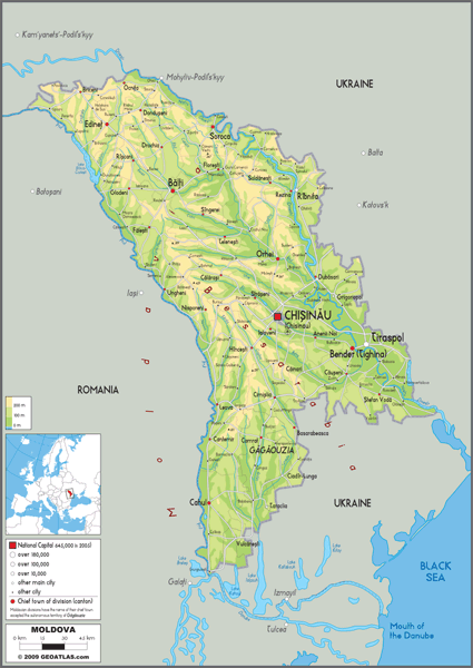 Moldova Physical Wall Map