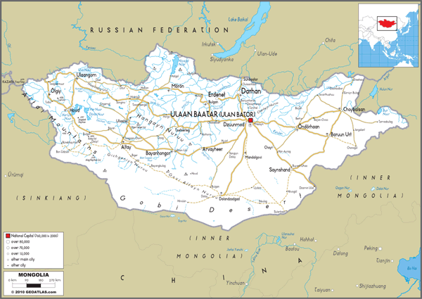 Mongolia Road Wall Map