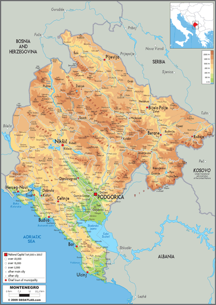 Montenegro Physical Wall Map