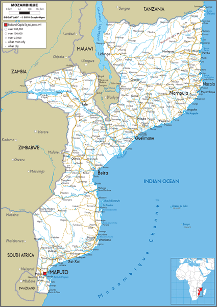 Mozambique Road Wall Map