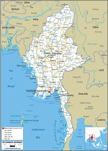 Myanmar Road Wall Map