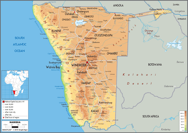 Namibia Physical Wall Map