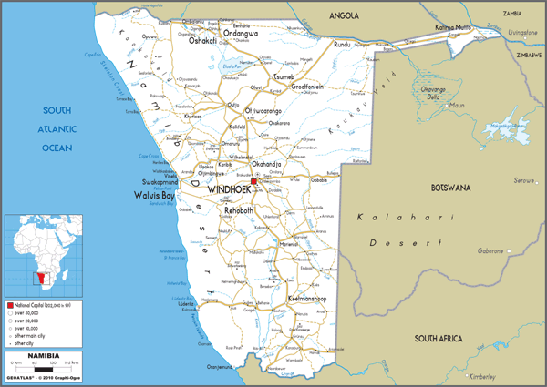 Namibia Road Wall Map