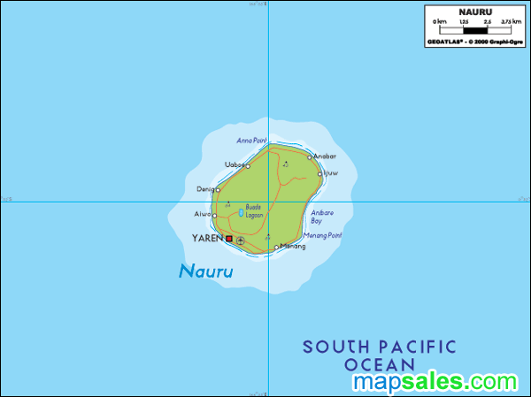 Nauru Physical Wall Map