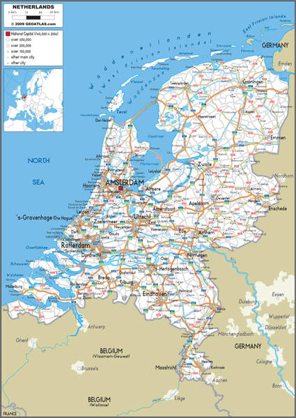 Netherlands Road Wall Map
